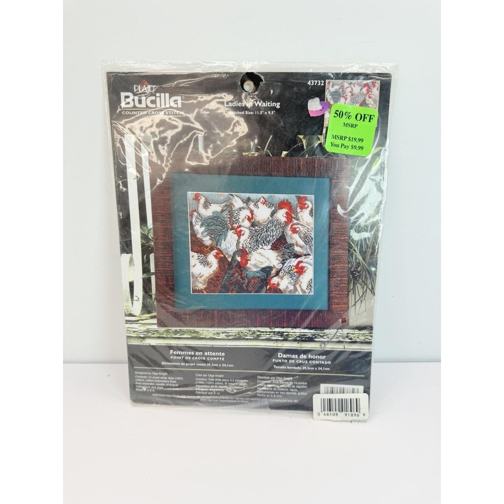 Bucilla Counted Cross Stitch Ladies in Waiting 11.5x9.5" Farm Roosters SEALED